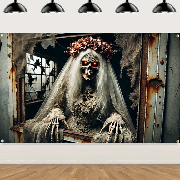 1 2D flat Halloween horror banner decoration, bloody horror theme, polyester fiber material, no electricity required, suitable for Halloween parties and carnival celebrations decoration