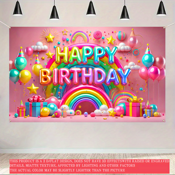 1 2D flat birthday banner - Pink balloon-themed birthday party banner welcome sign suitable for indoor/outdoor use