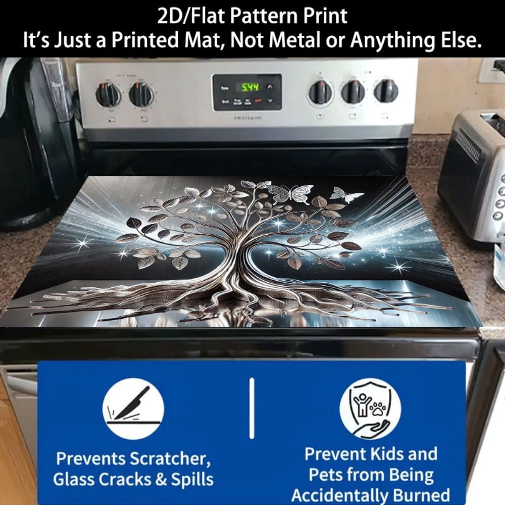 1 2D/flat stove cover protection pad, butterfly starlight decorative tree pattern design, 28.3x20.5 inches (72×52cm), easy to clean, perfectly suitable for any kitchen, washing machine, dryer, stove
