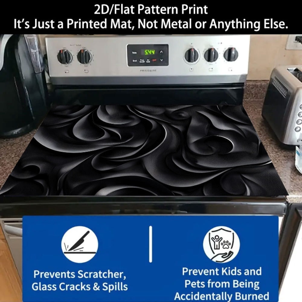 1 2D/flat stove cover protection pad, dark style curve texture pattern design, 28.3x20.5 inches (72×52cm), easy to clean, perfectly suitable for any kitchen, washing machine, dryer, stove panel prote