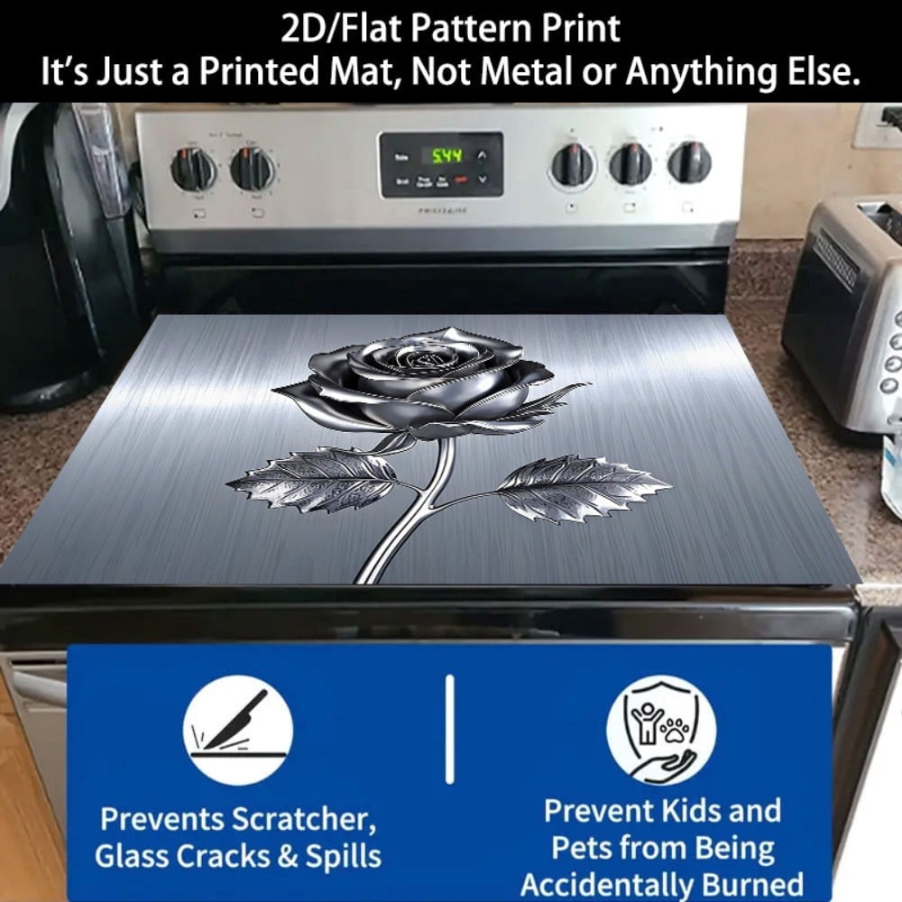 1 2D/flat stove cover protection pad, embossed rose pattern design, 28.3x20.5 inches (72×52cm), easy to clean, perfectly suitable for any kitchen, washing machine, dryer, stove panel protection pad,