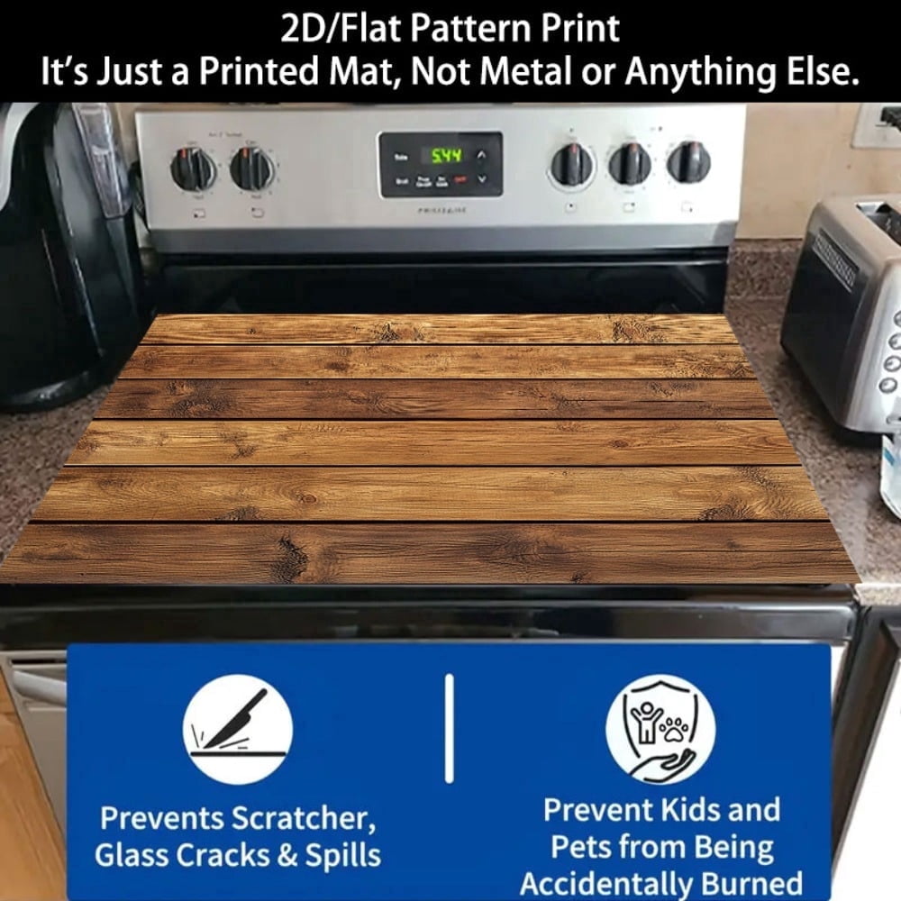 2D Flat Stove Cover Protector, Wood Grain Pattern Kitchen Counter Cover Mat, Scratch Resistant Stove Top Cover, Multipurpose Surface Protection Pad, 28.3 x 20.5 Inches