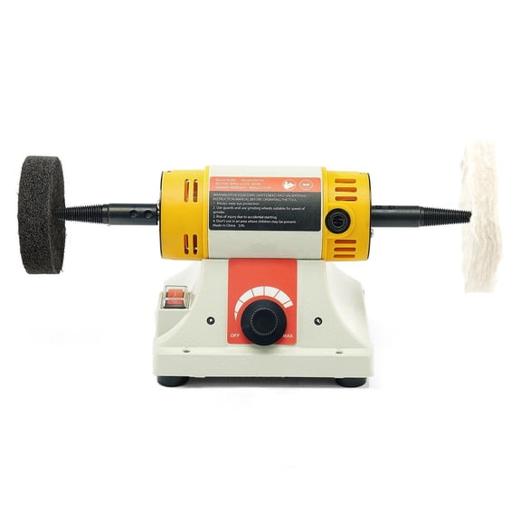 1/2HP Bench Buffer Polisher, 08000RPM Variable Speed Bench Grinder with 3-inch & 4-inch Wheels, Cast Aluminum Base, Complete Accessory Kit, Compact & Portabl