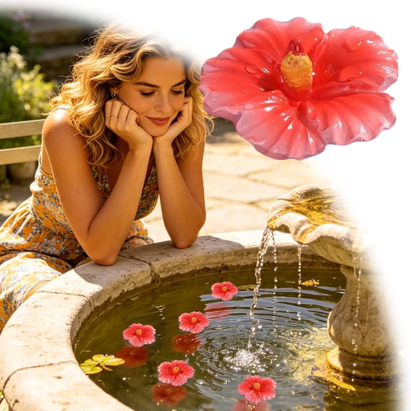 1.2In Hibiscus Flower Floating Bird Bath Feeder Mini Resin Floating Water Basin For Garden Pond Patio Balcony Outdoor Bird Decoration(Red-3Cm)