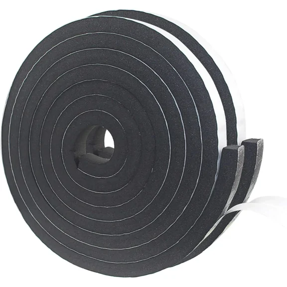 1/2In x 1/8In x 49.2Ft Foam Insulation Tape Weather Stripping Seal Strip for Doors and Windows Soundproof Black Adhesive 2Roll