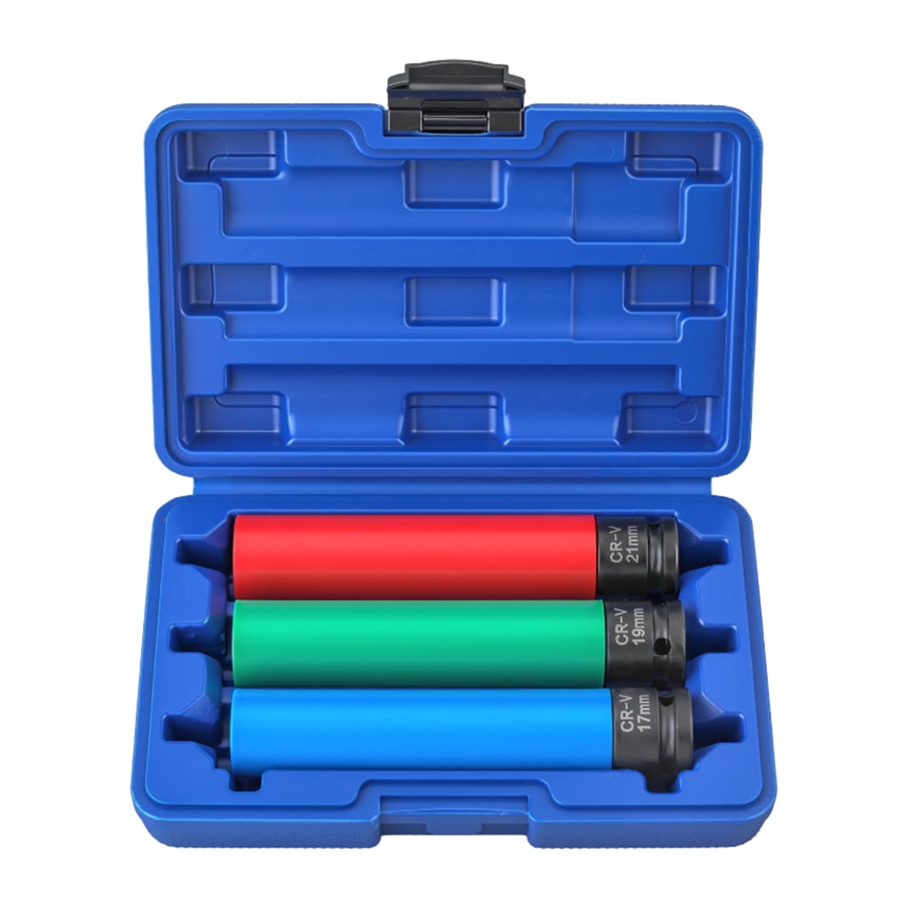 1/2Inch Impact Socket Set Suitable For Tire Removal Alloy Steel Extended Length 17mm 19mm 21mm Socket With Storage Case