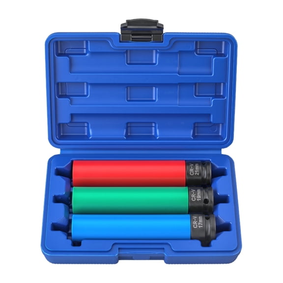 1/2Inch Impact Socket Set Suitable For Tire Removal Alloy Steel Extended Length 17mm 19mm 21mm Socket With Storage Case