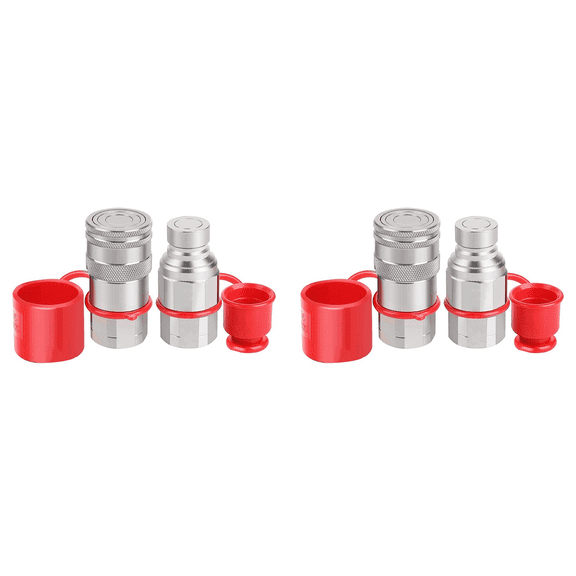 1/2Inch NPT Hydraulic Coupler Skid Steer Flat Face Quick Connect Couplings with 4PCS Dust Cap
