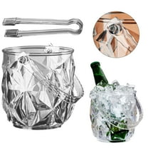 1.2L Thick Acrylic Ice Bucket with Handle & Tongs, Crystal-Clear Champagne Tub for Bar Party, Shatter-Proof 5" Tub, Reusable Freezer Pail for Patio