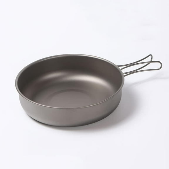 1.2L Titanium Frypan, Titanium Frying Pan with Folding Handle for Outdoor Camping Hiking Picnic Cooking