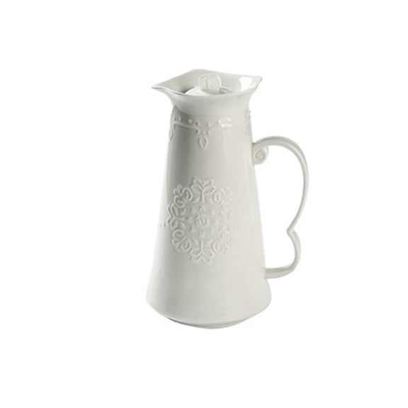 1.2L White Embossed Porcelain Vintage Water Pitcher, Ceramic Coffe Kettle For Cafe, Tea Ceremony Blooming Tea Pot
