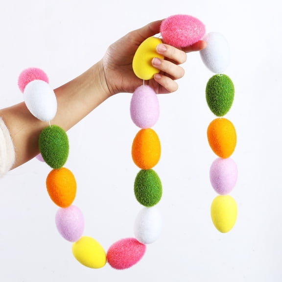 1.2M Easter Artificial Feathered Colorful Egg Garland – Foam Hanging Egg String for Spring Holiday Party, Door Window Wall Decor, Indoor Outdoor Easter Decoration