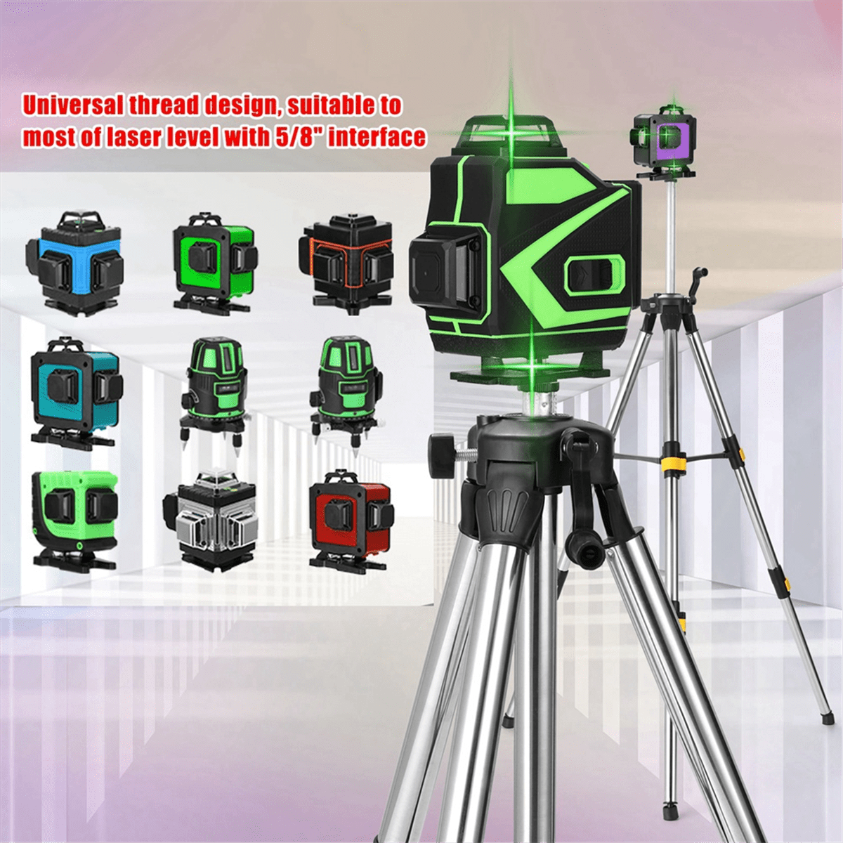 1.2M Three Height Adjustment Stainless Steel Extension Bar Tripod Stand for Laser Level Bubble-Level Laser Accessories