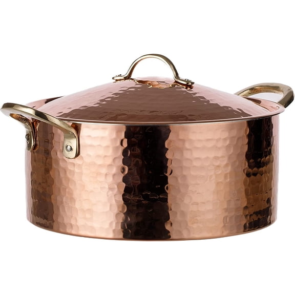 1.2MM Thick Hammered Copper Soup Pot Casserole Pan Dish Dutch Oven 4 Quarts 9 x 4 inches