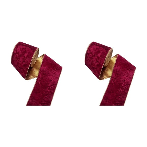 1-2PC Velvet Ribbon 4 Inch x 10 Yards Gold Edge Crushed Velvet Christmas Tree Topper Bow Gift Wrapping Wreaths Garland Crafts Home Decor Wedding Supplies Continuous Roll