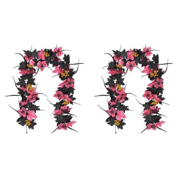 1-2PCS 5.7FT Artificial Black Maple Leaf Halloween Garland Flower Vine Fall Leaves Garlands for Autumn Thanksgiving Decoration for Home Indoor Outdoor Wall Wedding Party