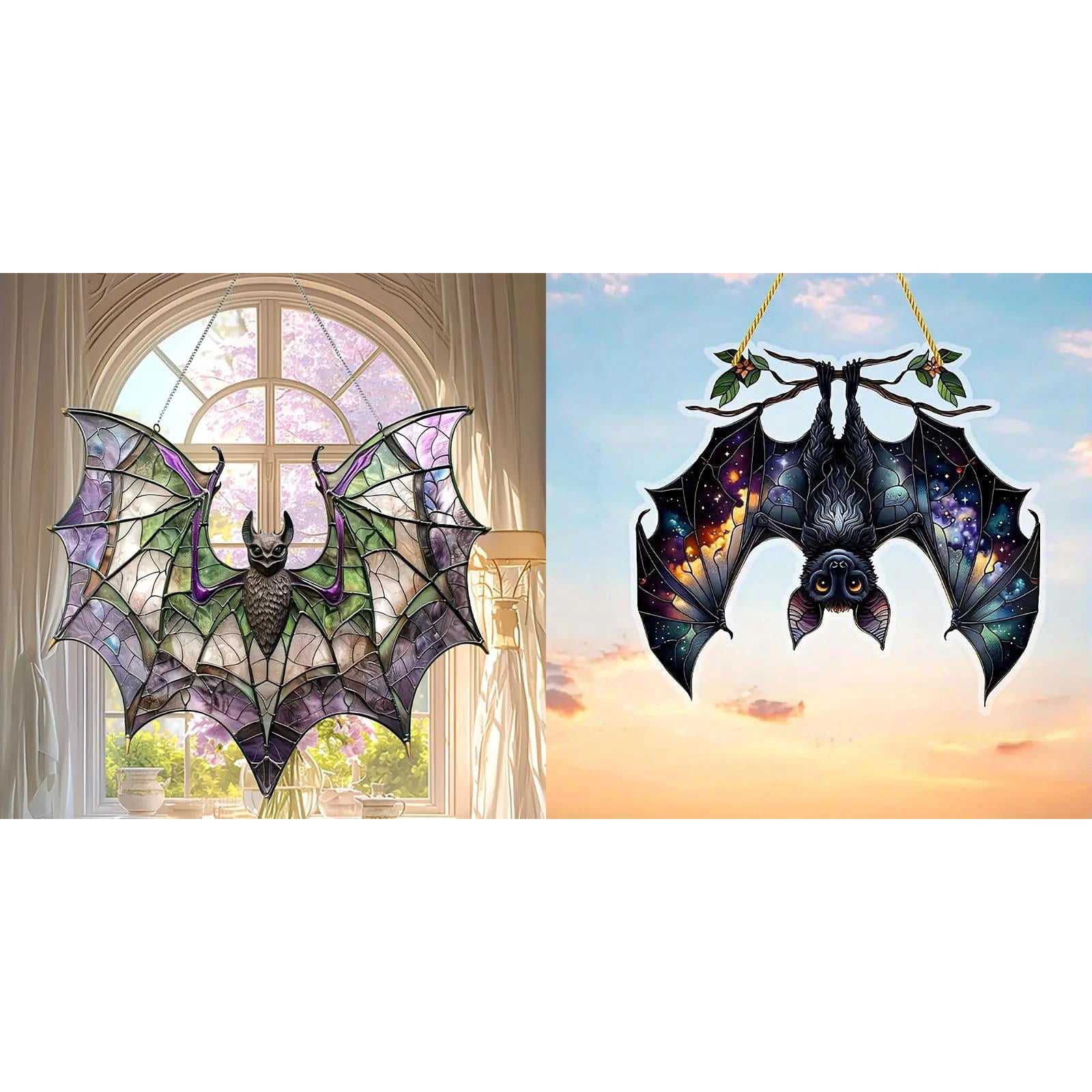 1/2PCS Bat Stained Glass Window Hangings, 7.8*7.2/7.8*7'' Bat Decor ...