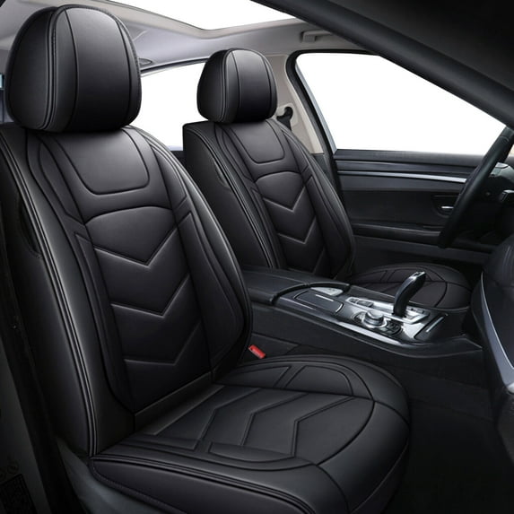 1/2PCS Front Car Seat Covers for Honda Sedan SUV Truck PU Leather Seat Cushion Protector for Accord Civic CR-V Insight Crosstour Clarity Electric Black