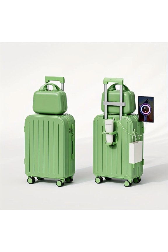 1/2PCS Minimalist Solid Color Hard Shell Luggage Set - Zipper Trolley Case with Square Makeup Handbag for Travel/Home Storage