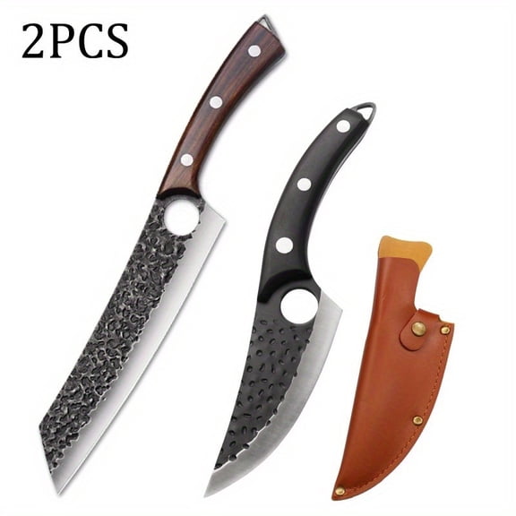 1 2PCS Stainless Steel Boning Knife and Chef Knife Sets for Cooking Professional Sharp Kitchen Tools Handmade Fish Meat Cleaver and Chopper for Kitchen Preparation and Butchery