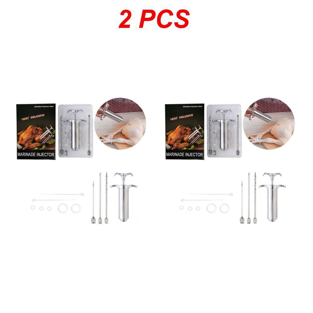 1/2/3pcs Stainless Steel Turkey Seasoning Needle Spice Syringe BBQ Meat Flavor Injector Cooking Tools Sauce Marinade Syringe, Silver