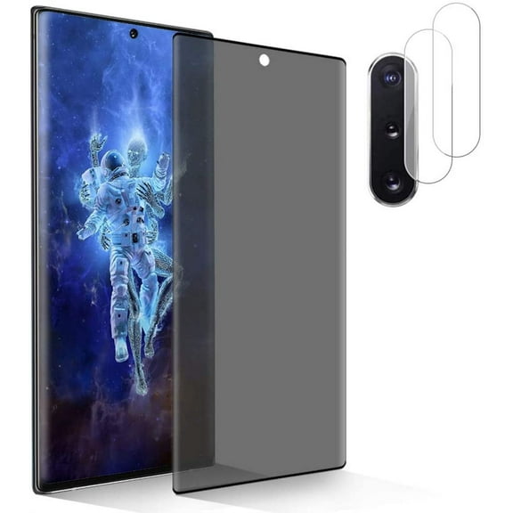 [1+2Pack ] Galaxy Note 10 Plus Screen Protector Tempered Glass, with 2 Pack Camera Lens Protector, [Privacy Protection] 3D full coverage Glass Film for Samsung Galaxy Note 10 Plus