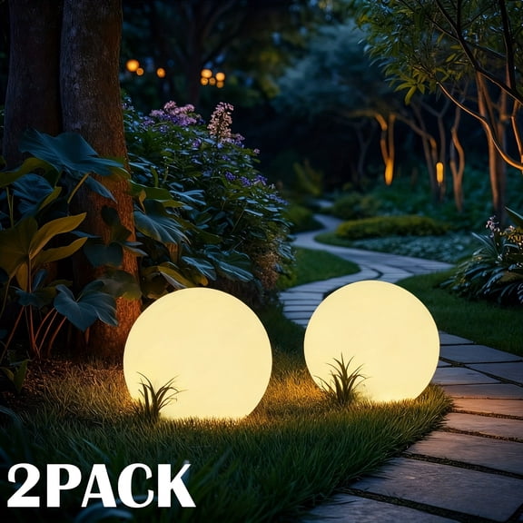 1/2Pack Solar Outdoor Waterproof RGB Color Changing Globe Lights with Ground Stake, Plastic&Metal Construction, Remote Compatible (No Remote Included),Ideal for Garden, Patio, Yard & Pathway Lighting