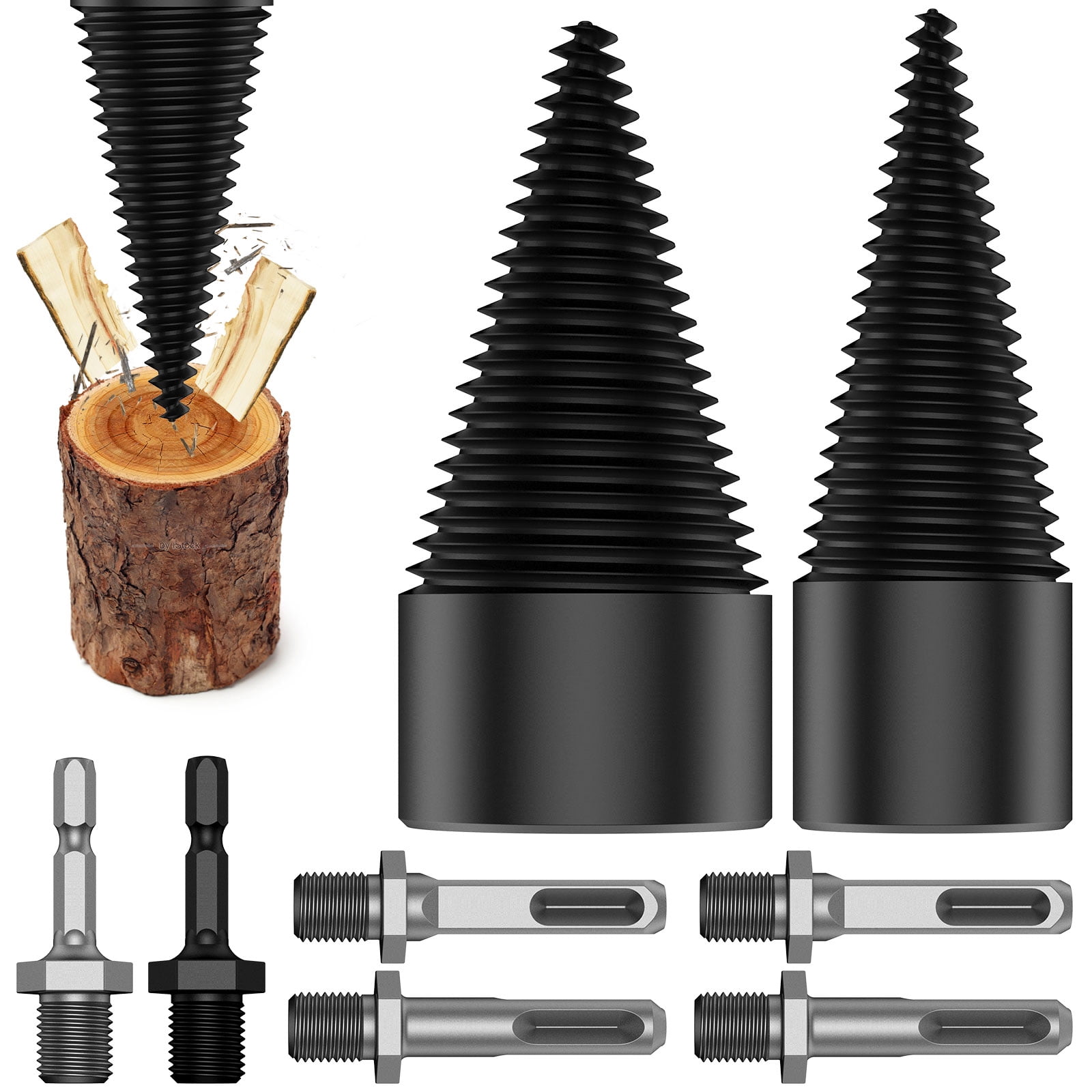 1/2Pcs Firewood Log Splitter 32mm 42mm High-Carbon Steel Wood Log Drill Bit with Hex/Round/Square Shank Titanium Coated Sturdy Wood Splitting Screw Cone for Electric Drill Camping