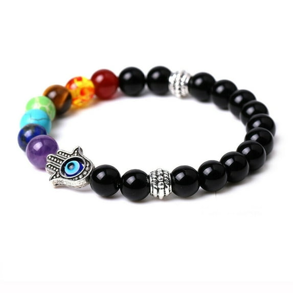 1Pcs Hamsa Hand Fatima 7-Chakra Lava Agate Beads Bracelet Reiki Energy Yoga