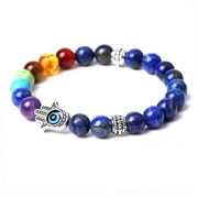 1-2Pcs Hamsa Hand Fatima 7-Chakra Lava Agate Beads Bracelet Reiki Energy Yoga