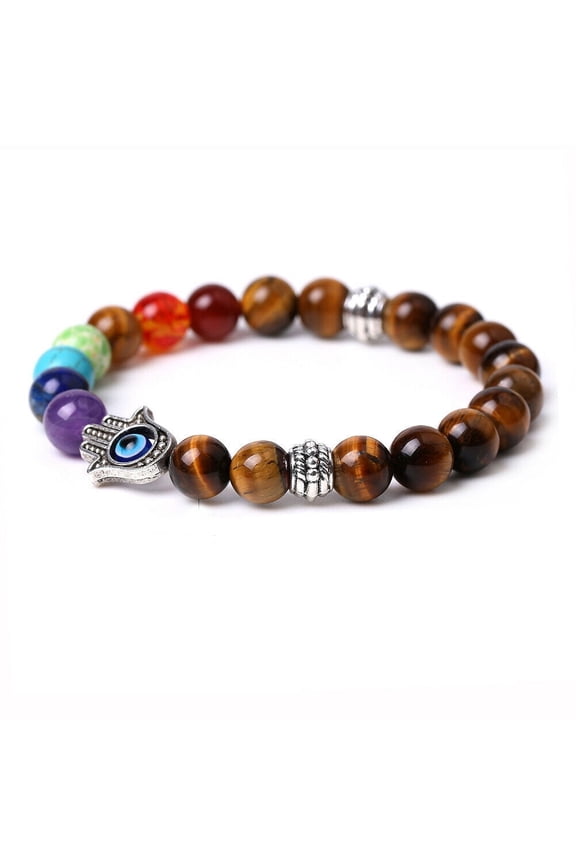 1Pcs Hamsa Hand Fatima 7-Chakra Lava Agate Beads Bracelet Reiki Energy Yoga
