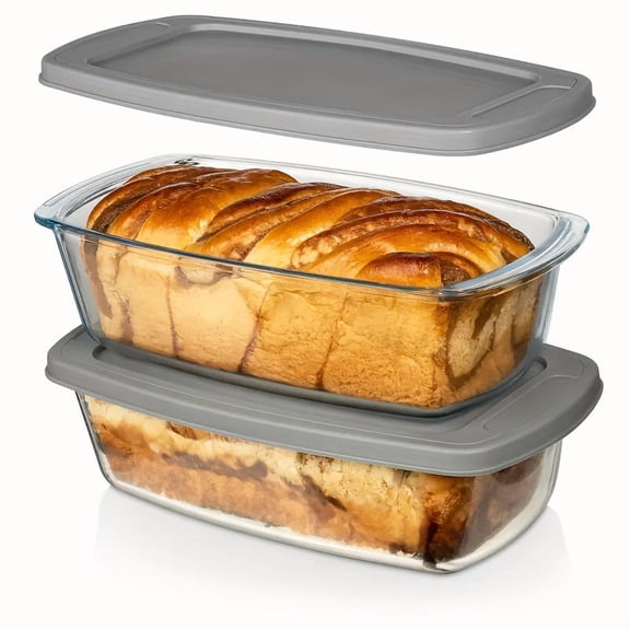 1/2Pcs Large-Capacity Glass Baking Dish with Lid, 60.87oz (1.9Qt) Rectangular Bakeware with Handles, Stackable, Microwave & Oven Safe, Airtight Food Storage Container for Bread, Cake & Toast Baking