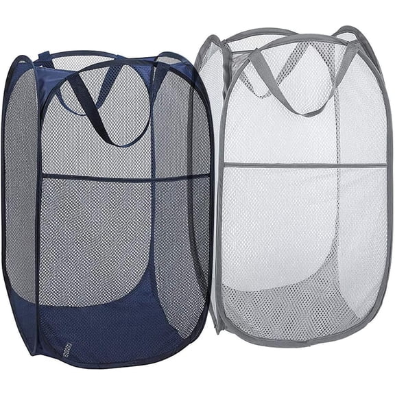 1/2Pcs Mesh Laundry Hamper, Pop Up Laundry Basket Portable Collapsible Clothes Storage Bin for Bedroom, College Dormitory, Apartment, Foldable Clothes Hamper, Sky Blue