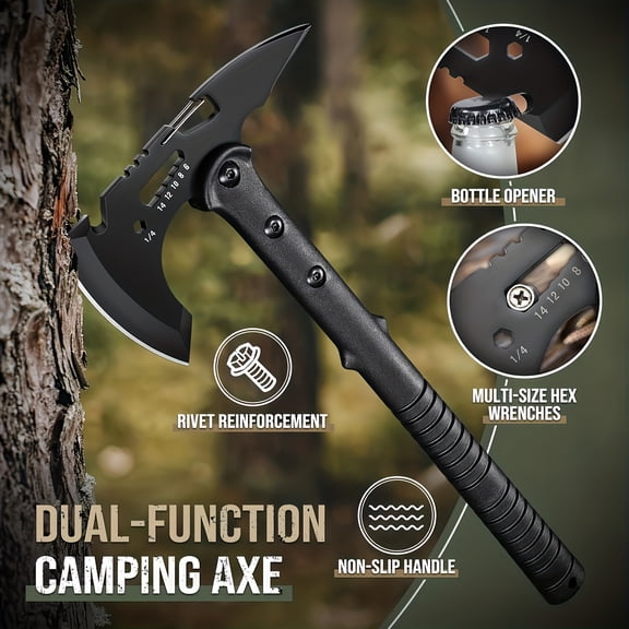 1/2Pcs Outdoor Camping Axe Set, Multi-Tool Hatchet with Bottle Opener, Hex Wrench & Sheath, Hammer with Spike, Ideal for Hiking, Trekking, Survival & Doomsday Gear Gift