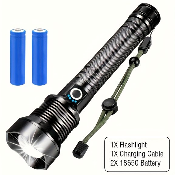 1 2Pcs P90 Super Bright Rechargeable LED Flashlight, 3 Modes Adjustable Focus, USB Charging Tactical Flashlight for Camping, Hiking, Emergency Fishing