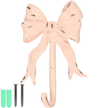 1/2Pcs Pink Bow Wall Hook Vintage Metal Bow Hook Zinc Alloy Bowknot Clothes Hanger Hook Decorative Towel Hook Robe Hook with Screws for Bathroom Kitchen Corridor Entrance