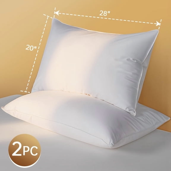 1/2Pcs Queen Size Down Feather Bed Pillows, Soft Supportive Cotton Cover Fluffy Pillows for Side Back Stomach Sleepers, Hotel Quality Sleeping Pillows