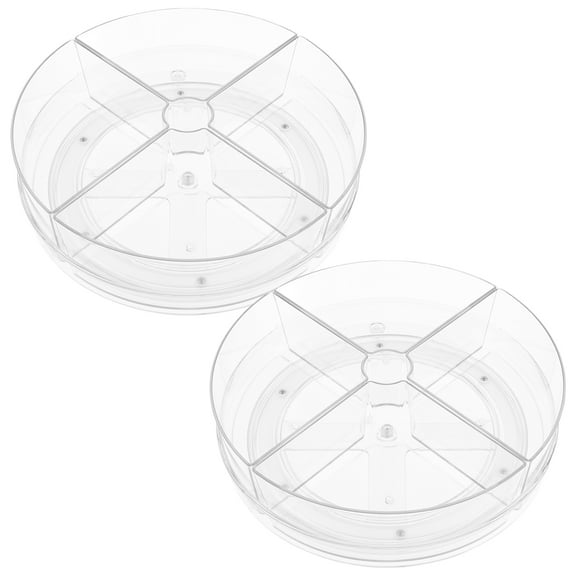 1/2Pcs Round Turntable Organizer with 4 Removable Bin 360° Rotatable Divided Storage Container Transparent PET Lazy Susan Turntable Organizer for Cabinet Kitchen Countertop