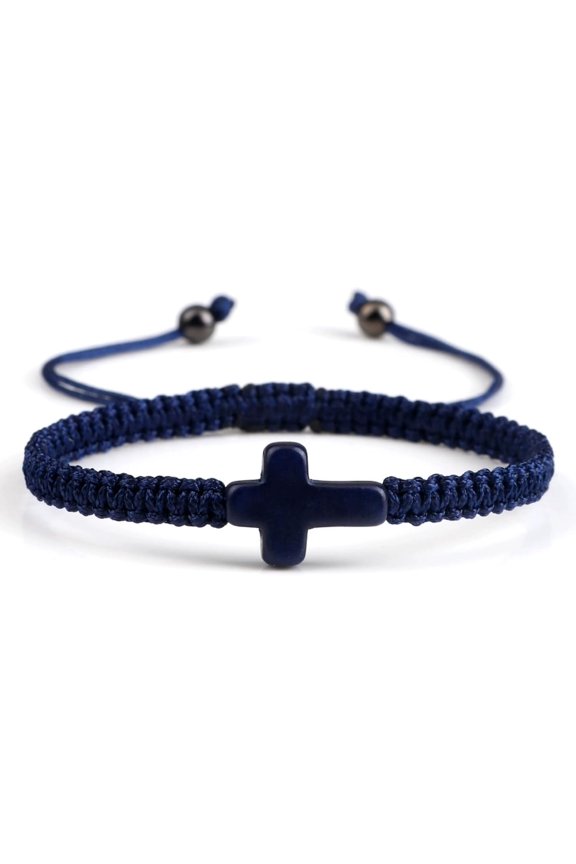 1/2Pcs Set Cross Braided Bead Rope Adjustable Bracelet Christian Matching Strand Bracelet for Women Men Couple Charm Boho Jewelry Handmade