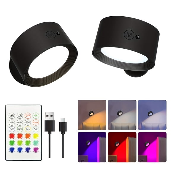 1 or 2Pcs Smart LED Wall Light, 12-Color RGBW Dimmable, 360 Rotatable, Wall/Ceiling/Floor Mountable. Rechargeable with Remote & Touch Control, Energy Saving. Easy to Install, Works with Smart Home
