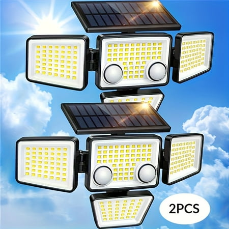 1/2Pcs Solar Outdoor Lights, 188 LED 4-Head Motion Sensor Security Lights, 270° Wide Angle, IP65 Waterproof, Commercial Solar Wall Sconce for Mall Restaurant Hotel