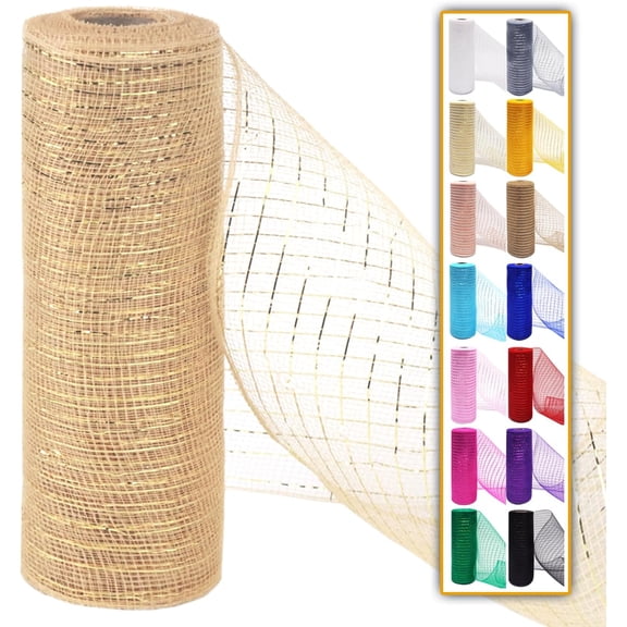 1 /2Rolls Deco Mesh Ribbon Rolls 10 Inch 10 Yards(30 ft) Decorative Mesh Fabric with Foil for Wreaths Christmas Tree Ribbon Door DIY Craft Halloween Decor Wedding Party Supplies