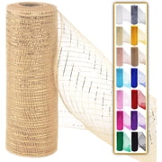 1 /2Rolls Deco Mesh Ribbon Rolls 10 Inch 10 Yards30 ft Decorative Mesh Fabric with Foil for Wreaths Christmas Tree Ribbon Door DIY Craft Halloween Decor Wedding Party Supplies