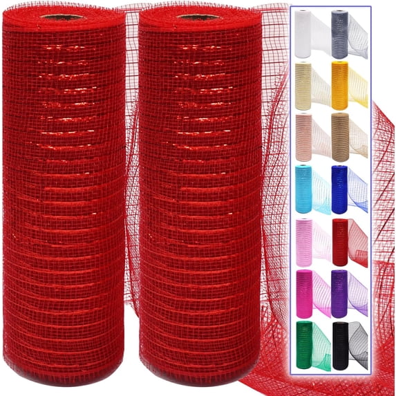 1 /2Rolls Deco Mesh Ribbon Rolls 10 Inch 10 Yards(30 ft) Decorative Mesh Fabric with Foil for Wreaths Christmas Tree Ribbon Door DIY Craft Halloween Decor Wedding Party Supplies
