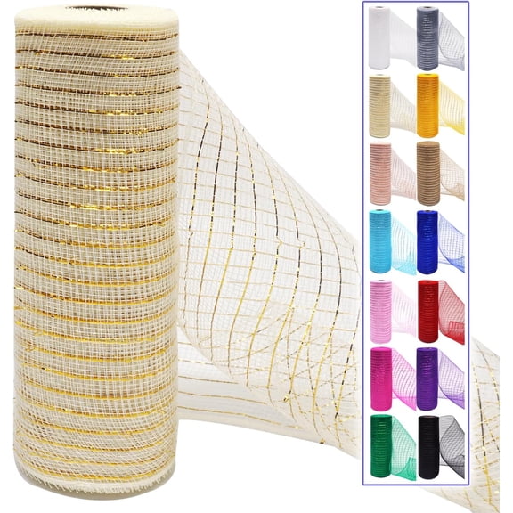 1 /2Rolls Deco Mesh Ribbon Rolls 10 Inch 10 Yards(30 ft) Decorative Mesh Fabric with Foil for Wreaths Christmas Tree Ribbon Door DIY Craft Halloween Decor Wedding Party Supplies