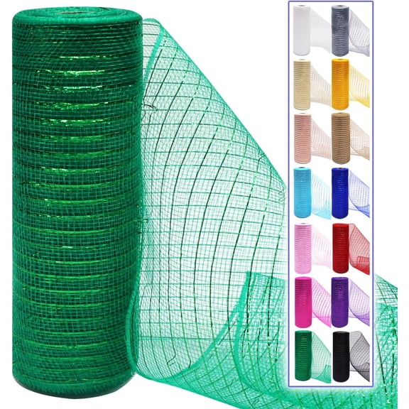 1 /2Rolls Deco Mesh Ribbon Rolls 10 Inch 10 Yards(30 ft) Decorative Mesh Fabric with Foil for Wreaths Christmas Tree Ribbon Door DIY Craft Halloween Decor Wedding Party Supplies