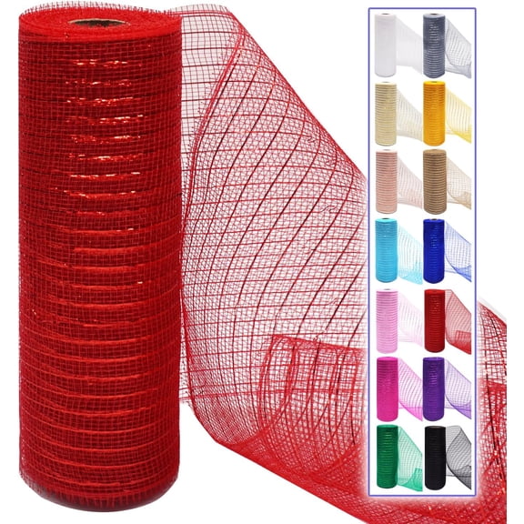 1 /2Rolls Deco Mesh Ribbon Rolls 10 Inch 10 Yards(30 ft) Decorative Mesh Fabric with Foil for Wreaths Christmas Tree Ribbon Door DIY Craft Halloween Decor Wedding Party Supplies
