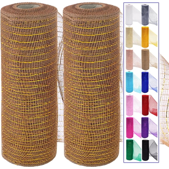 1 /2Rolls Deco Mesh Ribbon Rolls 10 Inch 10 Yards(30 ft) Decorative Mesh Fabric with Foil for Wreaths Christmas Tree Ribbon Door DIY Craft Halloween Decor Wedding Party Supplies