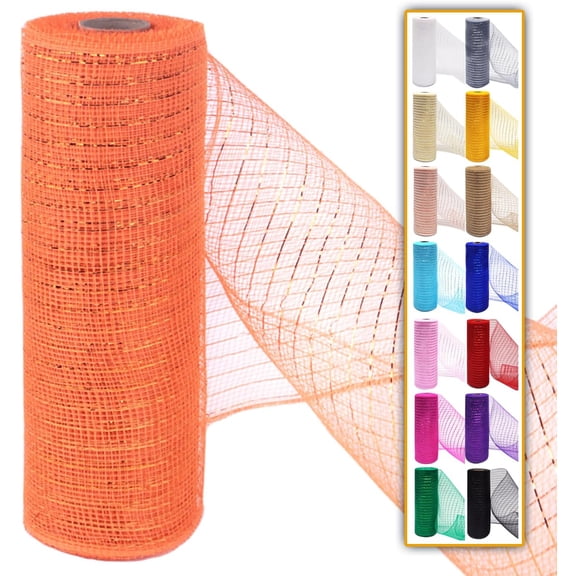 1 /2Rolls Deco Mesh Ribbon Rolls 10 Inch 10 Yards(30 ft) Decorative Mesh Fabric with Foil for Wreaths Christmas Tree Ribbon Door DIY Craft Halloween Decor Wedding Party Supplies