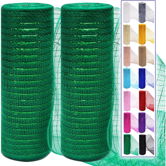 1 /2Rolls Deco Mesh Ribbon Rolls 10 Inch 10 Yards(30 ft) Decorative Mesh Fabric with Foil for Wreaths Christmas Tree Ribbon Door DIY Craft Halloween Decor Wedding Party Supplies